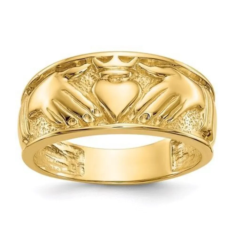 14k Gold Polished Mens Claddagh  Band